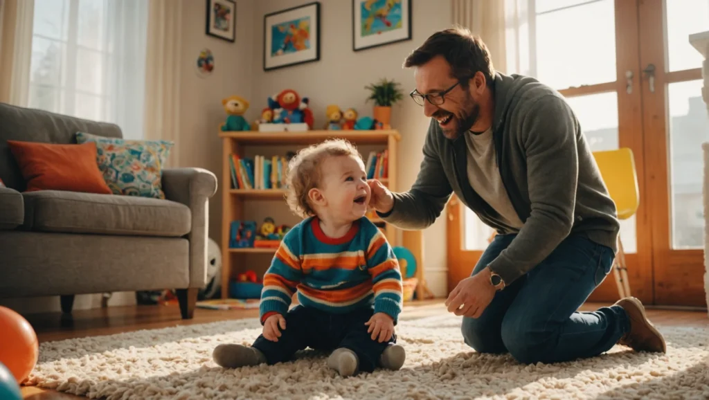 Faire rire bébé avec Jumperoo : savoureux moments de complicité père-enfant