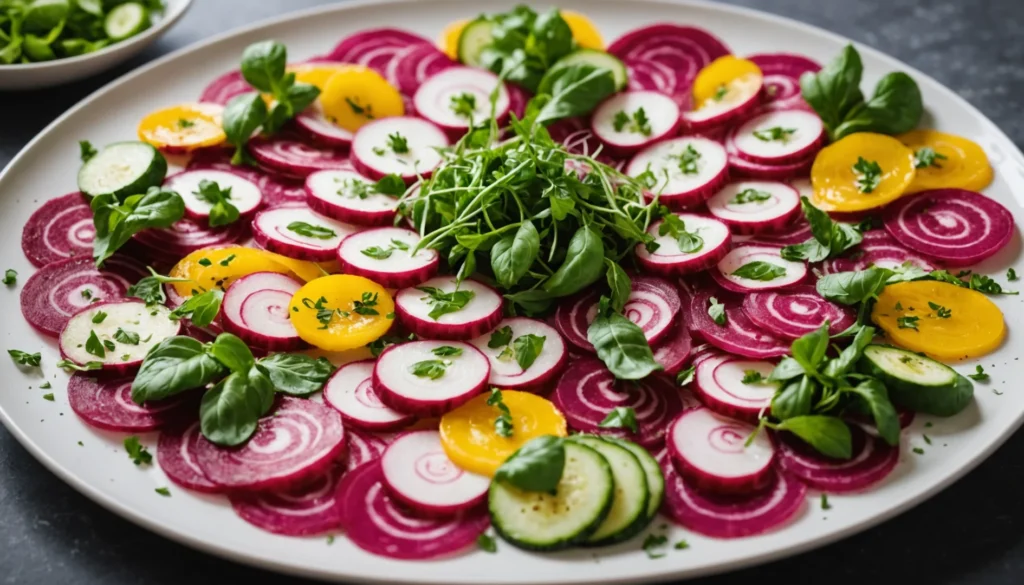 Carpaccio de légumes croquants : fraîcheur avant un aïoli masculin raffiné